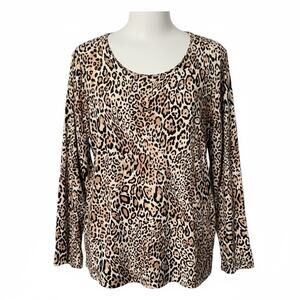 Chico’s Leopard Animal Print Long Sleeve Top Size 3 (14–16)